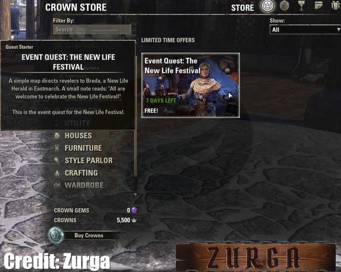 Get the New Life Festival Quest in Crown Store